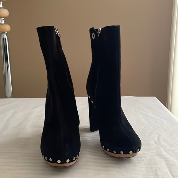 PROENZA SCHOULER Studded Suede Boots Wooden Soles Black 36.5 - Picture 2 of 10